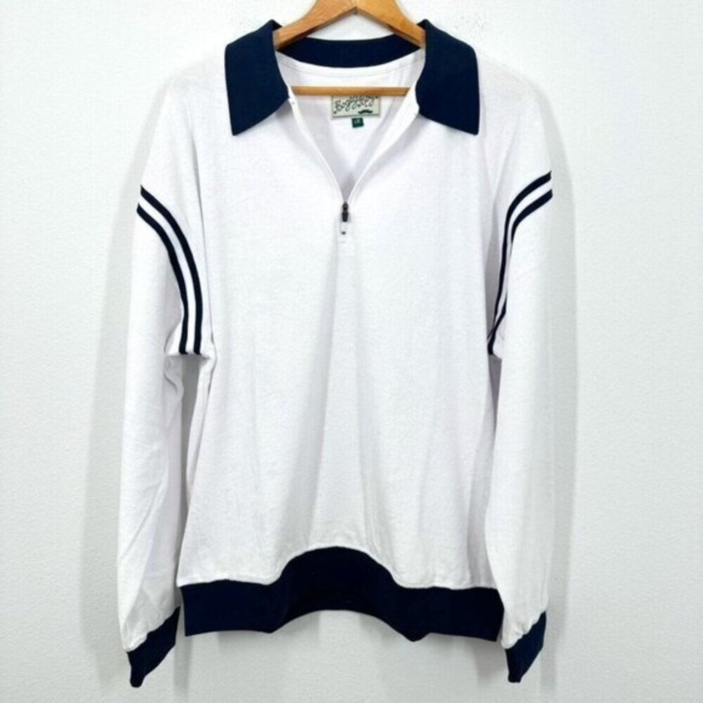 Bogey Boys White Navy Terry Cloth Cotton Quarter Zip‎ Longsleeve Sweater Preppy